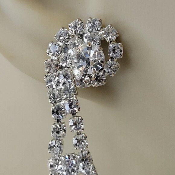 Silver Tone Crystal Tassel Earrings Bridal Chandelier Earrings - Picture 9 of 10